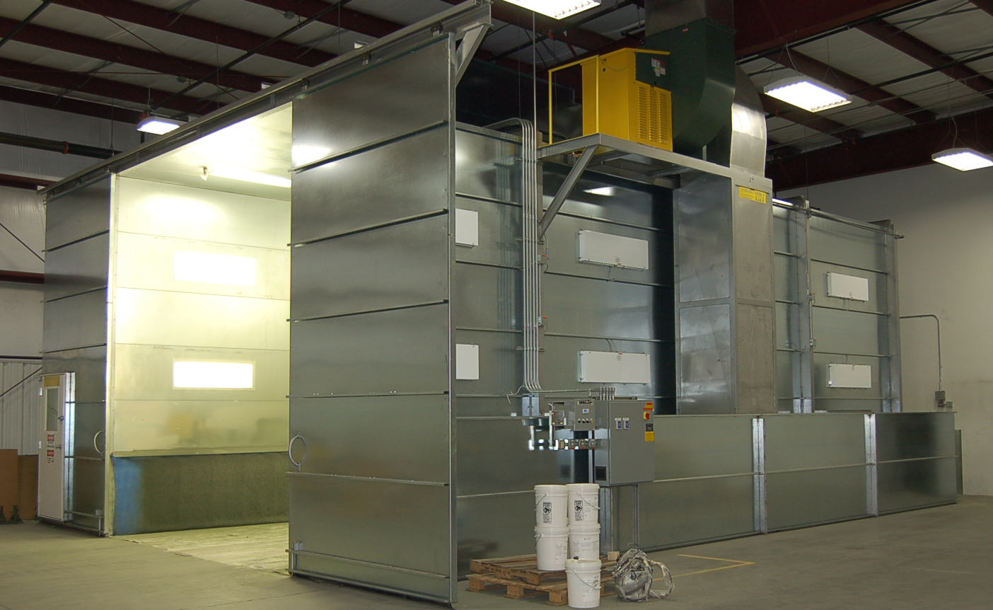 TTX spray booths are built of 18 gauge galvanized steel panels and have a heavy duty steel framework that is designed to meet or exceed FM, OSHA and NFPA 30 standards.